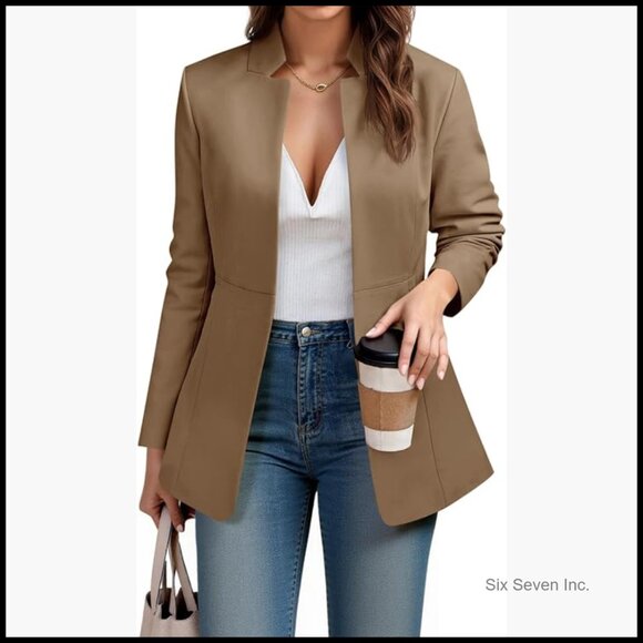 Jackets & Blazers - Recycled Polyester Blazer Notch Collar Long Sleeve Business Casual Jacket